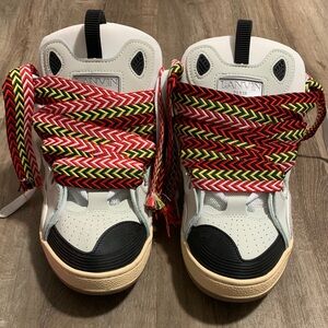 Lanvin Curbs Sneakers - White, Black, and Beige with Patterned Laces